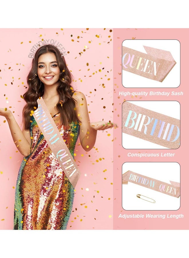 Birthday Sash For Women,Birthday Crowns Tiara Crown Adult Woman, Rose Gold Glitter Rhinestone Tiaras Headband Queen Sash For Girls Princess Party Decorations Accessories Valentines Gifts For Women - Image 3